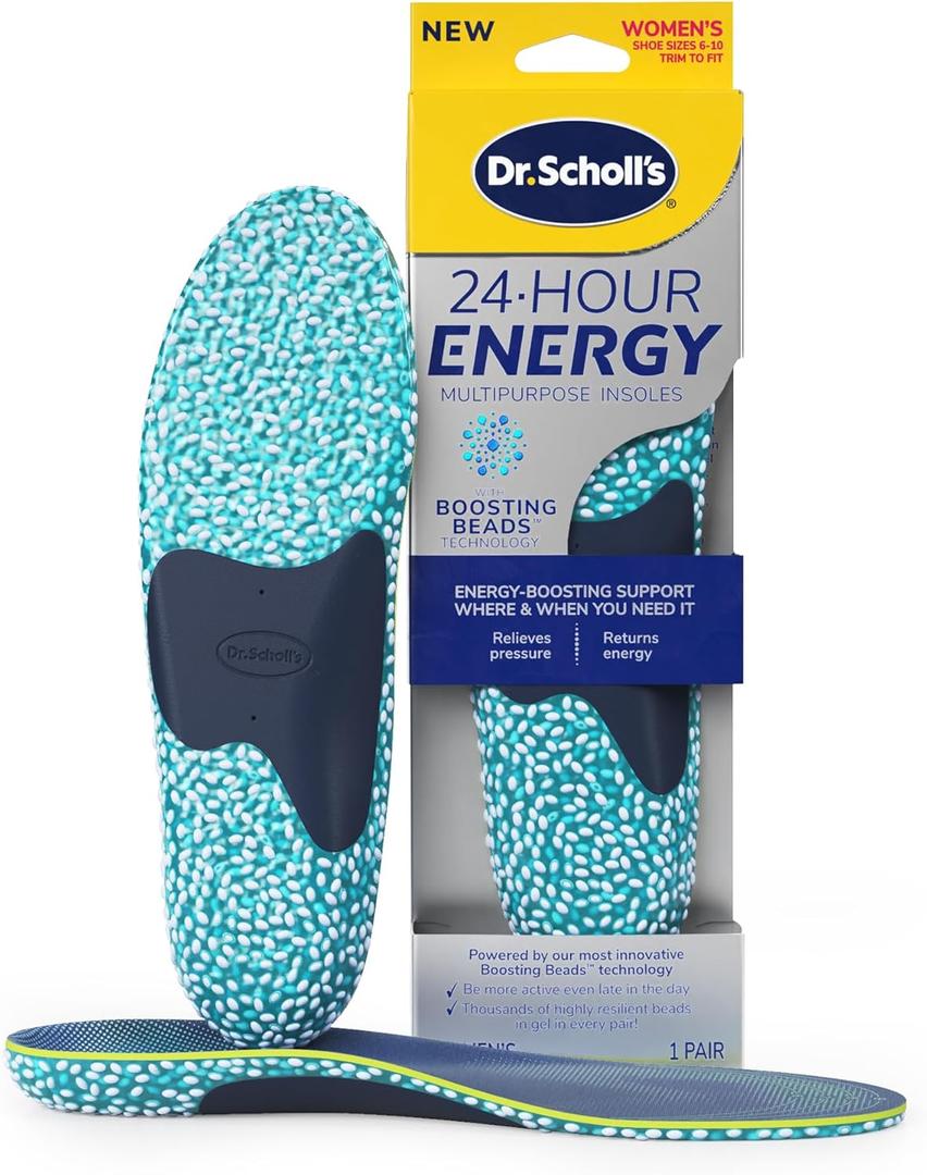 Dr. Scholl's 24-Hour Energy Multipurpose Insoles, Returns Energy with Every Step, Relieves Foot Pressure & Tired Achy Feet, Memory Foam & Gel Insert, Women's Shoe Size 6-10, 1 Pair (Blue)