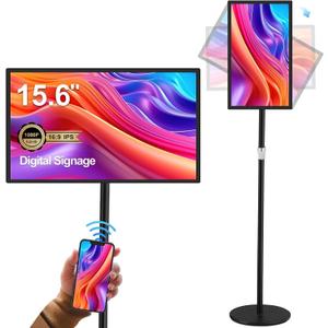 15.6" Digital Signage Display 10000 mAh Capacitive Touch Screen Advertising Display with Wireless Screen Mirroring, All in One LCD Screen HDMI-in with Android 11(2+32GB) (Black)