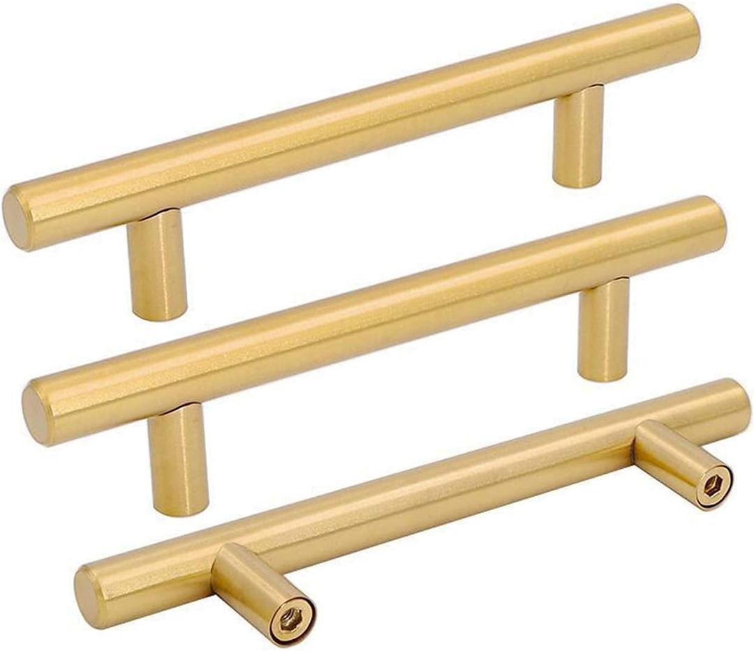 goldenwarm 25Pcs Cabinet Bar Handles Brushed Brass Dresser Drawer Pulls 3-3/4in(96mm) Kitchen Cabinet Hardware Modern Dresser Hardware Cupboard Door Pull Handles (3-3/4in Hole Centers)