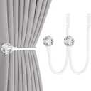 2 x Heavy Duty U Shaped Metal Curtain Holdbacks Curtain Tiebacks with Clear Crystal Ball Pull Backs Curtain Holders for Drapes (White)