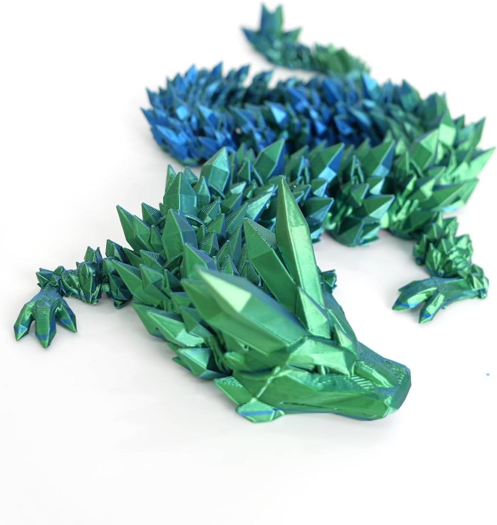 3D Printed Dragon - 24 inch Large Pearly Sheen Articulated Dragon Fidget Toy, 3D Printed Gift for Birthday, Figurine Decor(Green Mix Blue)