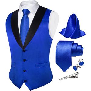 DiBanGu Mens Vest Formal Solid Color Waistcoat and Tie Pocket Square Set Satin Shawl Lapel Dress Vest Wedding Business, XXL