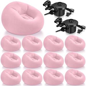 Realspring 12 Pcs Inflatable Bean Bag Chairs for Adults with Electric Air Pump, Blow up Couch Folding Portable Inflatable Couch Lazy Sofa for Outdoor Movie Night Camping (Pink,12 Pcs), 38.5 X 21.6 X 11 Inches
