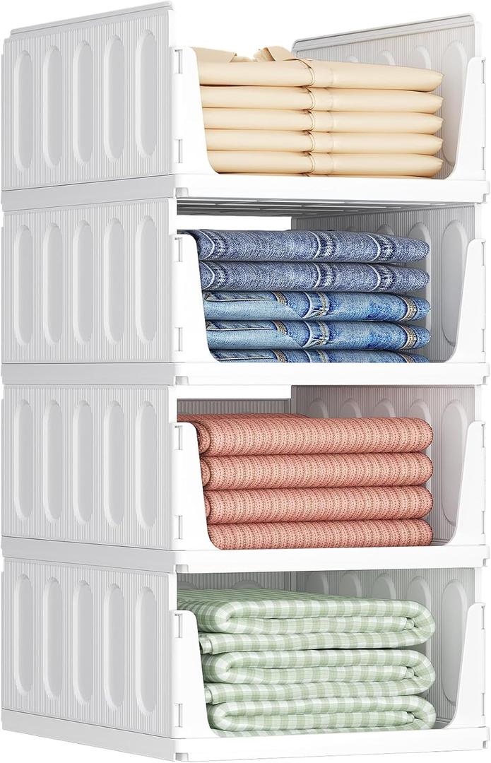 Lifewit 4 Pack Stackable Closet Organizers and Storage Basket for Clothes, Plastic Sweater Storage Bins for Wardrobe, Multifunctional Pants Organizer for RV, Pantry, Bathroom, Kitchen, Dorm, 24L