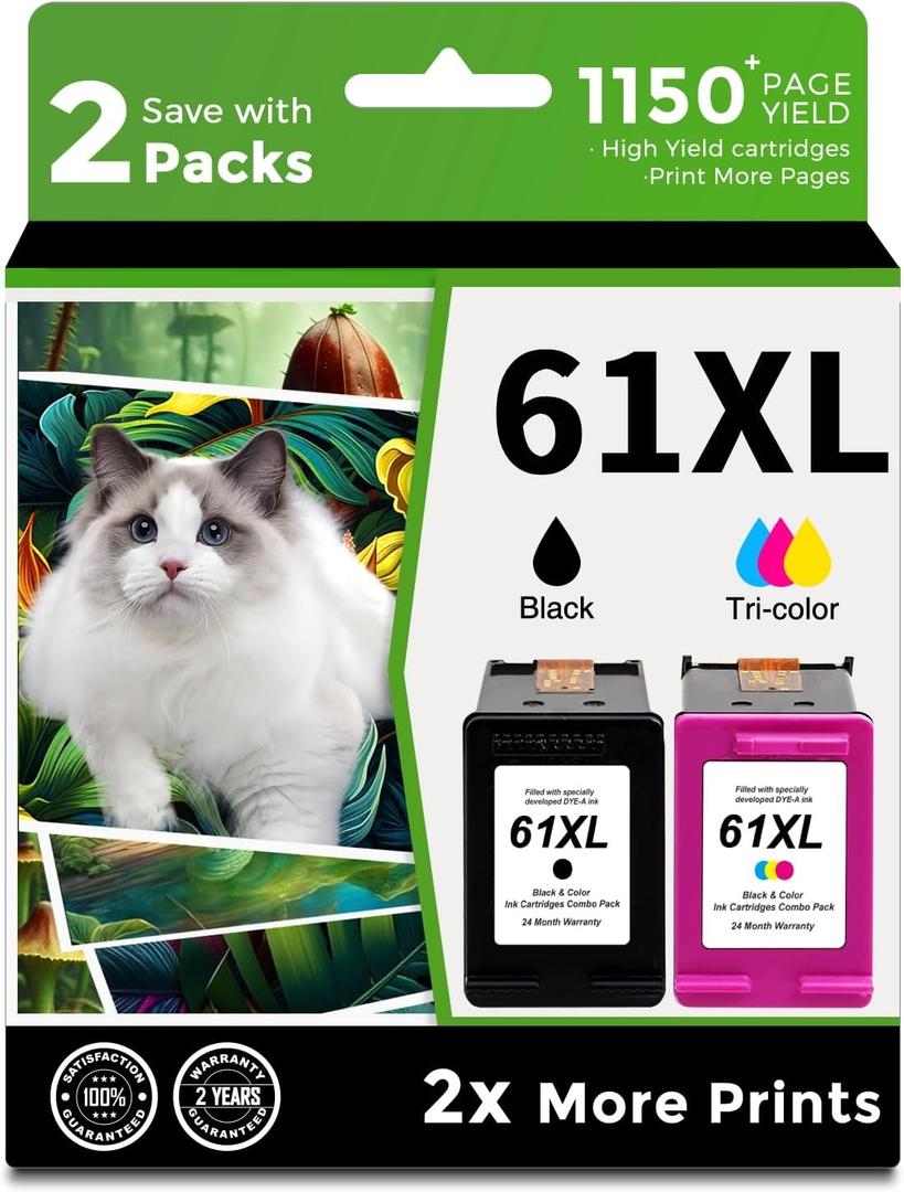 61XL Ink Cartridge Replacement for HP 61 XL(Black Color Combo Pack) for HP61 HP61XL for 4500 5530 4630 2540 4502 2542 4635 5535 4501 3050 2541 3510 2514 3512 1000 1010 1510 Printers