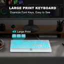 KOPJIPPOM Large Print Backlit Computer Keyboard, USB Full Size Wired Keyboards with 7-Colors Backlight, Wrist Rest, Light Up Keyboard for Windows, PC, Laptop - Easy to See, Easy to Setup