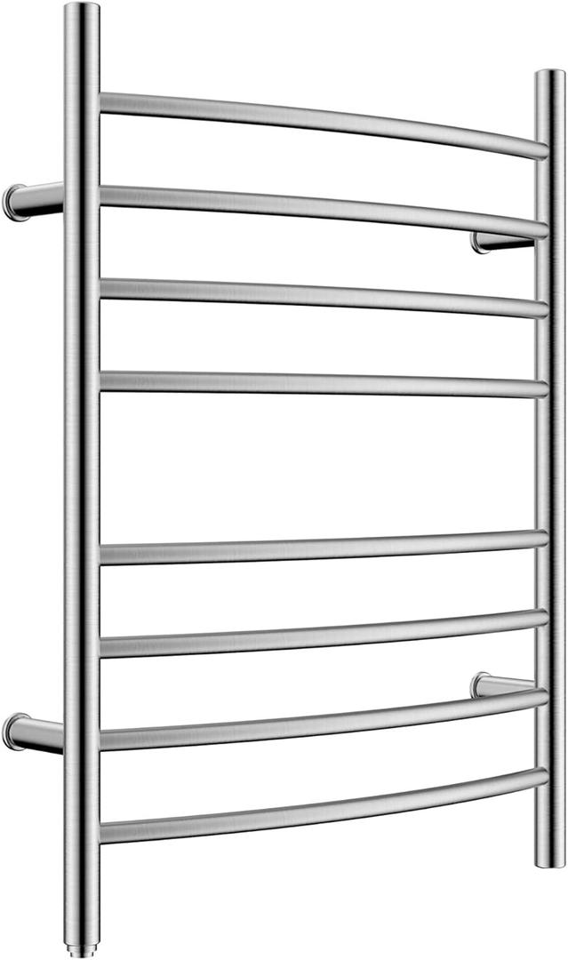 HEATGENE Towel Warmer 8 Bar Plug-in Curved Bath Towel Heater Towel Warmer for Bathroom Plug-in Drying Rack Brushed