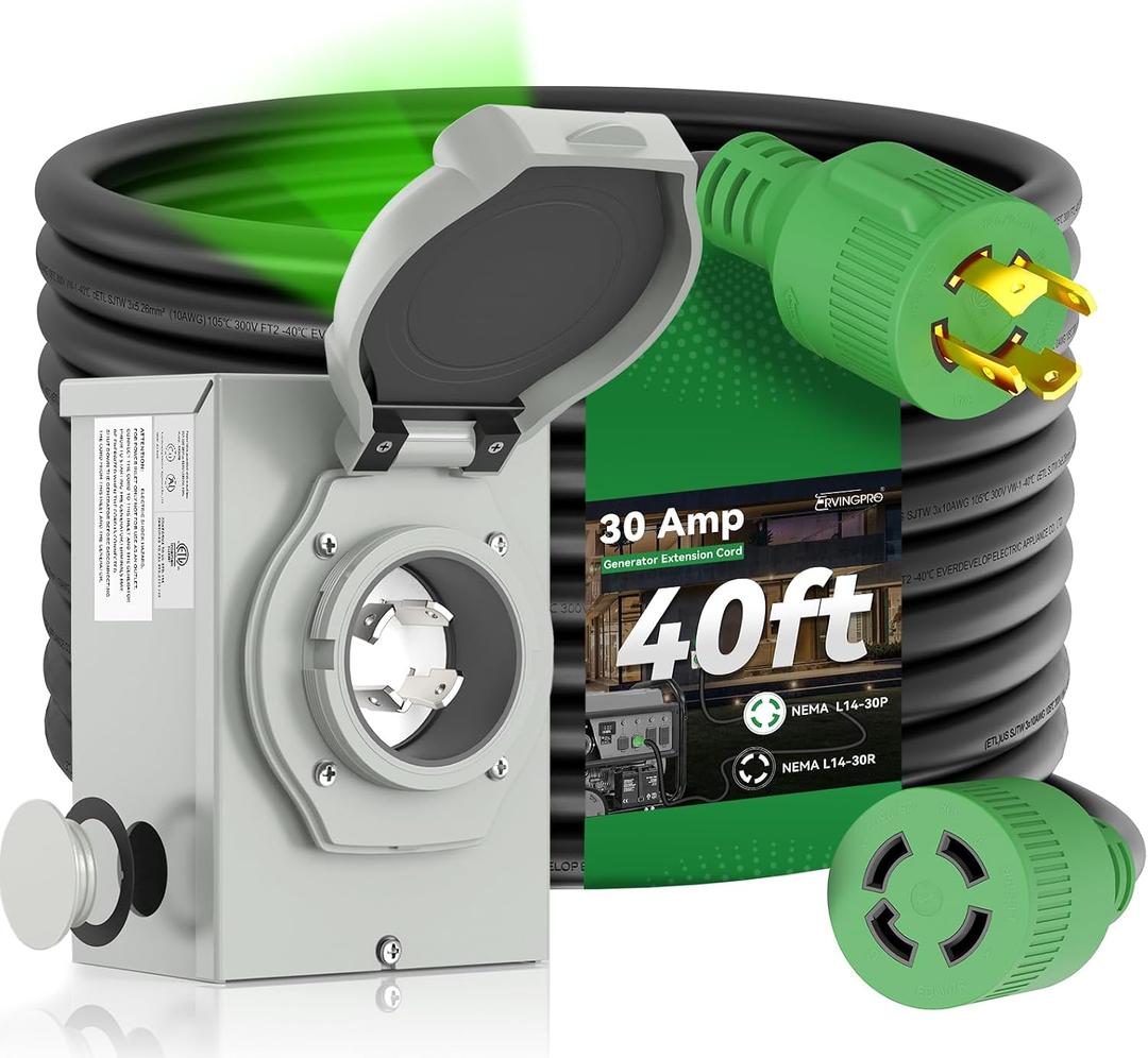 30 Amp Generator Cord 40FT and Power Inlet Box, Pre-Drilled 30 Amp Generator Inlet Box with Cord, NEMA L14-30P to L14-30R Generator Cord Waterproof Combo Kit, ETL Listed