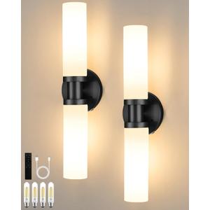 Wireless Battery Operated Wall Sconce Set of 2, Black Easy Install Dimmable Rechargeable Wall Lights with Remote Control, Timer Function for Living Room, Bedroom, Hallway, Stairwell, Entryway 3000K