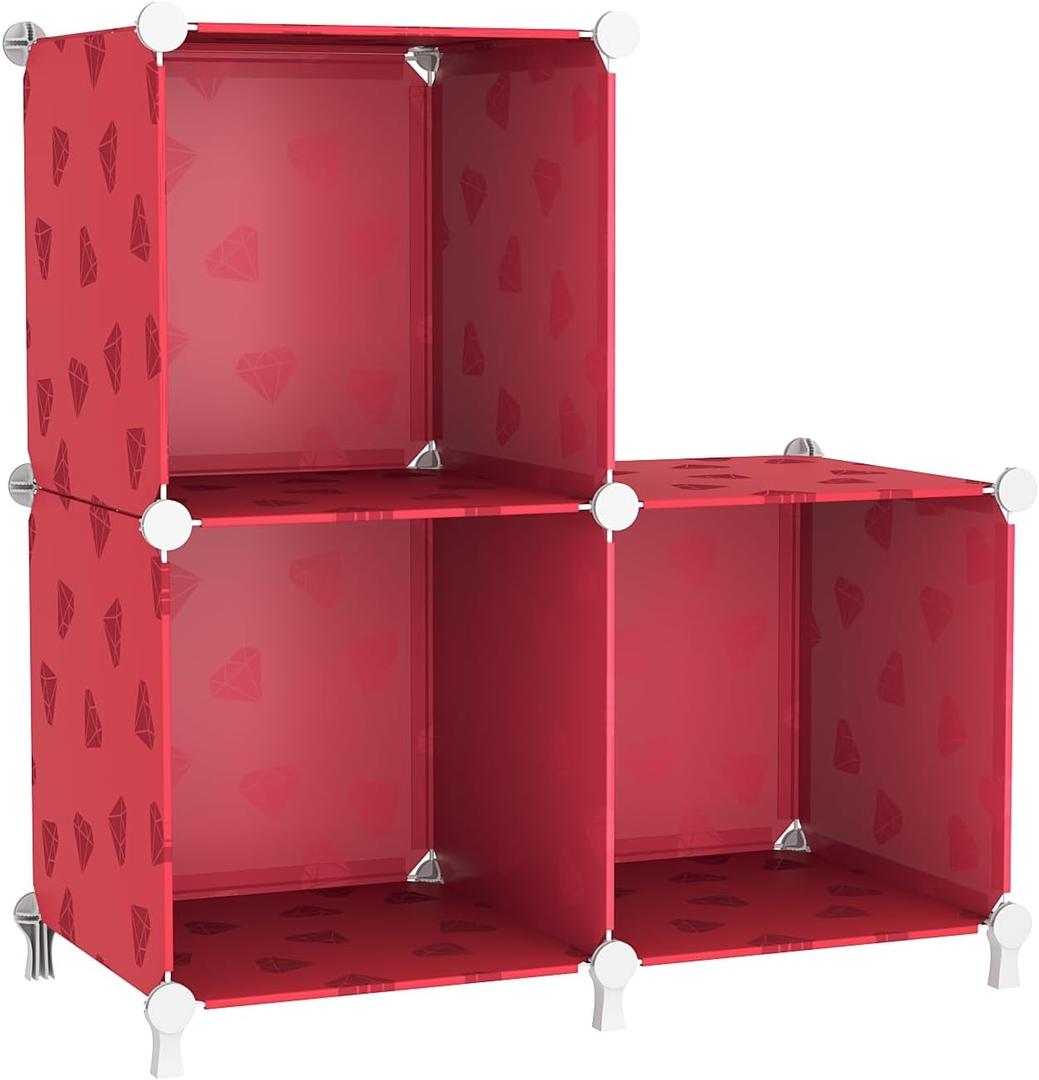 UNKU Cube Storage Organizer, 3 Cube Closet Organizer Storage Shelves, DIY Stackable Bookcase, Clothes Organizer Shelf for Closet, Bedroom, Living Room, Cabinet, Home, Office, Red (Green)