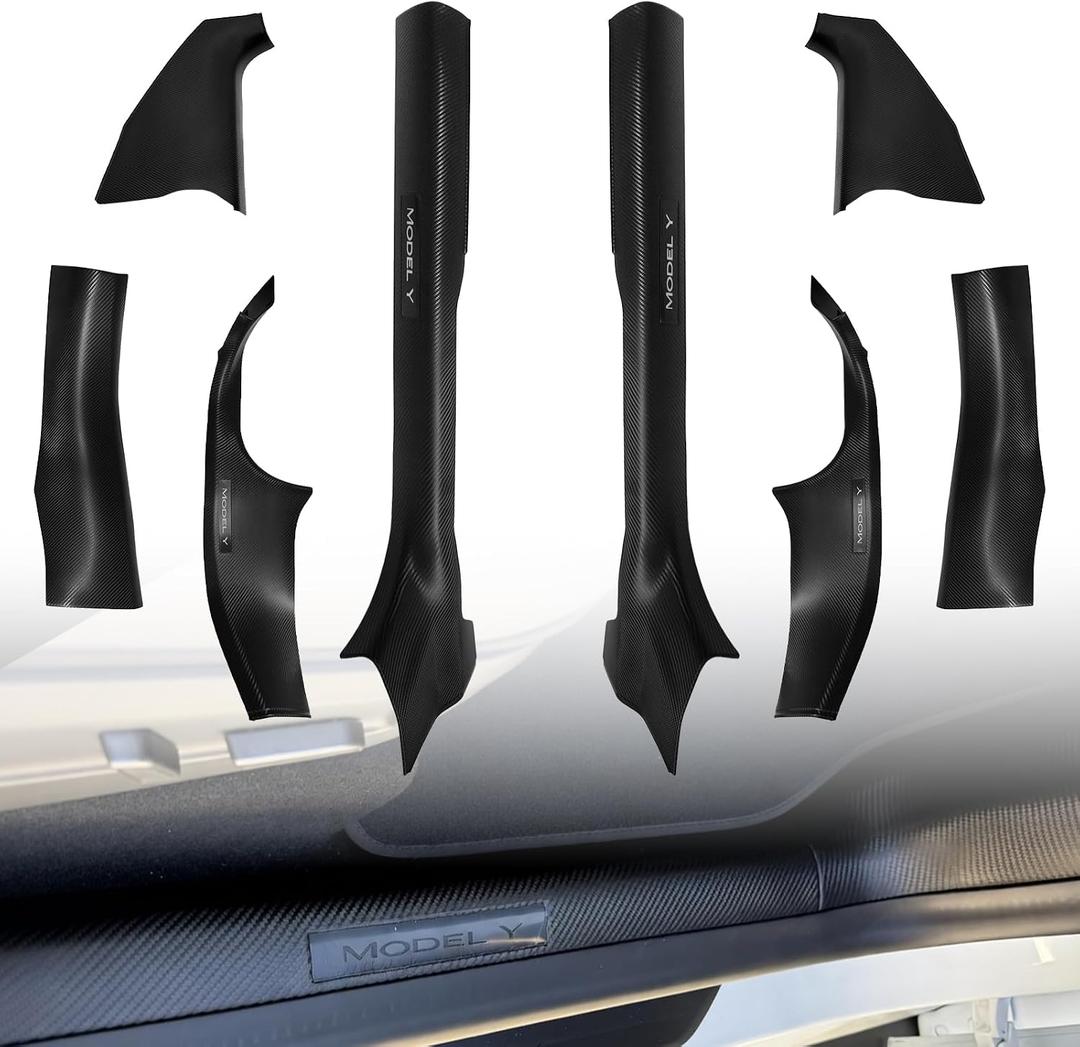 8PCS Door Sill Protector for Tesla Model Y Juniper 202526, Door Entry Guard Set for Front & Rear Door Thresholds, Anti-Kick Interior Door Entry Covers (Carbon Fiber (Not fit 2026 Model Y Standard))