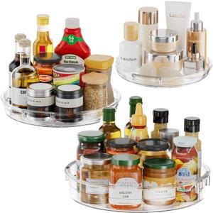 3 Pack Lazy Susan Organizer, Clear Lazy Susan Turntable Organizer for Cabinet, Kitchen, Refrigerator, Pantry, Bathroom, Rotating Spice Organization, 3 Size 9.25'' 10.6'' 12'', Acrylic