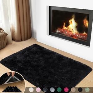 Mugorn Black Rugs for Bedroom, 2x3 Feet Fluffy Area Rugs for Living Room, Soft Shag Kids Rug Small Carpet with 4 Non-Slip Rug Pads (2ft x 3ft, Black)