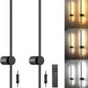 Wall Sconces Set of Two with Remote, Stepless Colors 3000K-6500K & Stepless Dimming, Hardwire or Plug-in, 180 Rotate, LED Black Plug in Wall Sconces with Timer & Night Light, 23.6 Inches (Black, Stepless Color Temperature: 3000K-6500K)