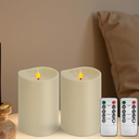 Set of 2 Flameless LED Candles with 2 Remotes, 4x6 Inch Battery Powered Plastic Pillar Candles, Flickering Flame with Timer & Dimming, Ivory – Elegant, Safe Lighting for Home, Wedding, Holiday