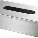 JunSun Rectangular Tissue Box Cover - Napkin Holder, Facial Tissue Storage Box - Decorative Holder for Bathroom, Bedroom, Nightstand, Office - Stainless Steel, Brushed Nickel