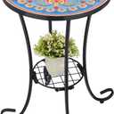 VCUTEKA Outdoor Side Table Mosaic Patio Table Accent Tables Mosaic Tile Top Metal Frame Small End Tables Porch Beach Patio Garden Balcony Blue 14''