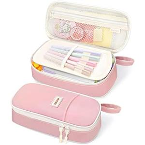 SUNEE Cute Pencil Case, Aesthetic Pen Pouch, Colored Large Pencil Bag with Zipper, Kawaii Stationery Storage and Organizer, Pink School Supplies for Teen and Adult Girls