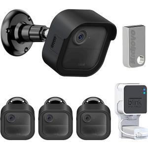 Blink Outdoor 4 Camera Kit with Sync Module 2, 256GB USB Flash Drive & Short Cable, Protective Cover & 360 Mount for Outside (3 Pack)