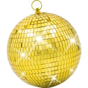 Mirror Disco Ball Decor with Hanging Ring: 8 Inch Large Gold Disco Ball Ornaments - Hanging Party Disco Balls for Party Decorations, 70s Theme Party, DJ, Wedding, Birthday, Christmas