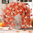 Ivydale Artificial Faux Mums Fall Flowers for Outdoor Outside Decoration, 2 PCS Fake Hanging Flowers Silk Morning Glory Plants with Eucalyptus for Home Garden Decor (Fall Orange+Light Orange)