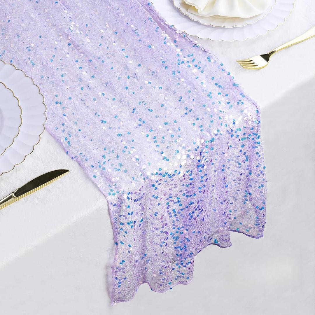 6 Pcs Iridescent Sequin Table Runner 12 x 72 Inch Mermaid Table Runner Glitter Mermaid Party Decorations for Wedding Party Birthday Baby Shower Ceremony Decor (Purple)