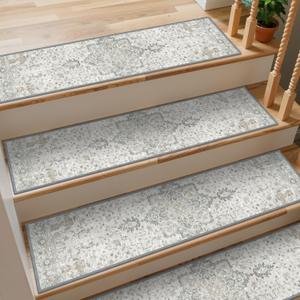 Non Slip Stair Treads for Wooden Steps 15PCS  9"x36" Upgraded Wide-Long Indoor Safety Carpet, Upgraded Edging Mats with TPE Adhesive Backing, Pet and Elderly Friendly Stair Rugs (Taupe)