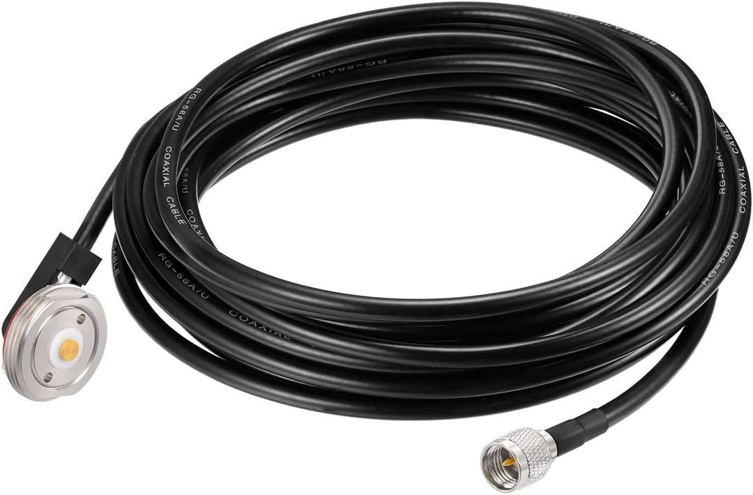 Eightwood NMO Antenna Mount to Mini-UHF Male Extension Cable RG58 16.4 feet for Two-Way CB Mobile Radio, Radio Antenna, Radio Scanner