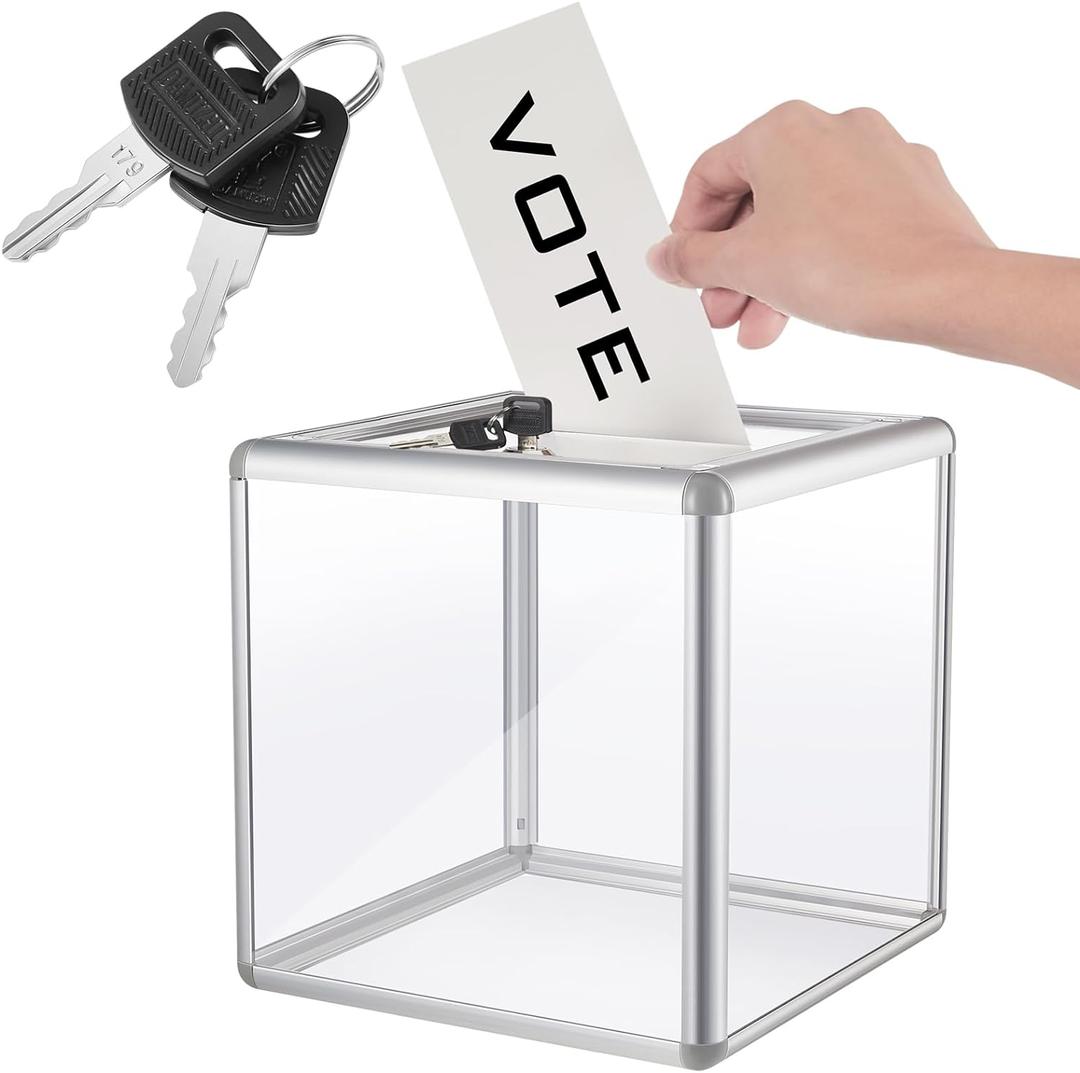 Acrylic Donation Raffle Box with Slot & Lock, Large Clear Ballot Offering Suggestion Ticket Holder for Fundraising Drawing Storage Container Tip Jar Voting Charity(6 x 6 x 6 In, Clear)