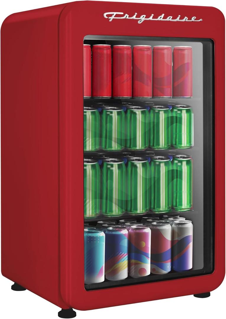 Frigidaire Retro Compact Refrigerator with Glass Door, 3.2 cu ft Countertop Fridge, Rounded Corners, Premium, for Office, Bedroom, Dorm Room, Cabin (Red)
