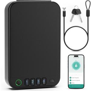 Gun Safe, Biometric gun safes for handgun, Portable Car Pistol Gun Safe Pistol with Keys Keypad and APP Control Hand Gun Lock Box, small safe for Home Bedside Car Wild camping