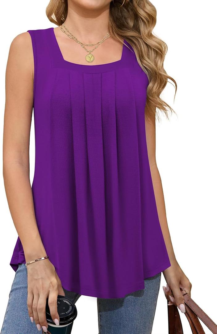 Tencede Women's Summer Tank Tops Square Neck Sleeveless Cute Casual Loose Flowy Fit, Large