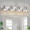 4 Light Bathroom Light Fixtures-Chrome Bathroom Vanity Lights, Modern Vanity Lights 4-Light Bathroom Lighting Fixtures Over Mirror with Clear Glass Globe Shade