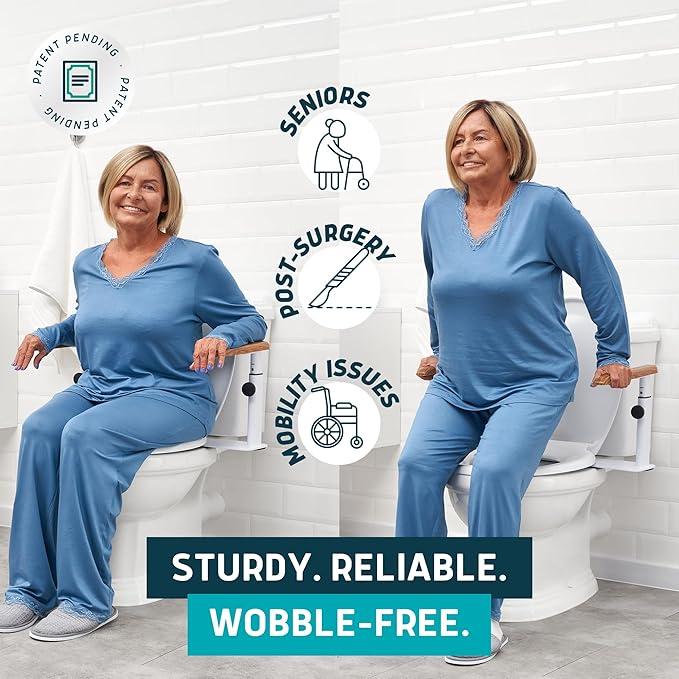 Lunderg Toilet Safety Rails for Seniors - Easy Installation & Super Sturdy Grab Bars Arms - Non-Bulky & Elegant Handicap Toilet Safety Frame - Seat Handles for Elderly, Disabled or Mobility Issues, White