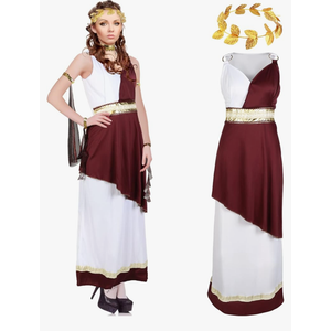 Haysandy 5 Pcs Greek Costume Womens Toga Costume Roman Women Adult with Roman Leaf Wreath Set for Halloween carnival Party, Size M