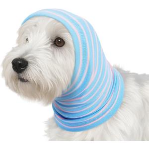 Nanaki Calming Hoodie Dog Grooming Ear Cover Anxiety Relief-No Shake Dog Ear Wrap Hematoma, Striped Head Wrap Snoods for Noise Protection, Bath, Fireworks, Thunderstorm, Blow Drying, Warm-Keeping