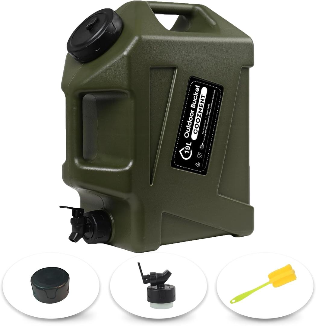 COOZMENT 3.2 Gallon/5 Gallon Water Containers with Spigot, BPA Free Water Jug, Military Green Water Tank, Multifunction Water Storage Containers for Camping Outdoor, Hiking