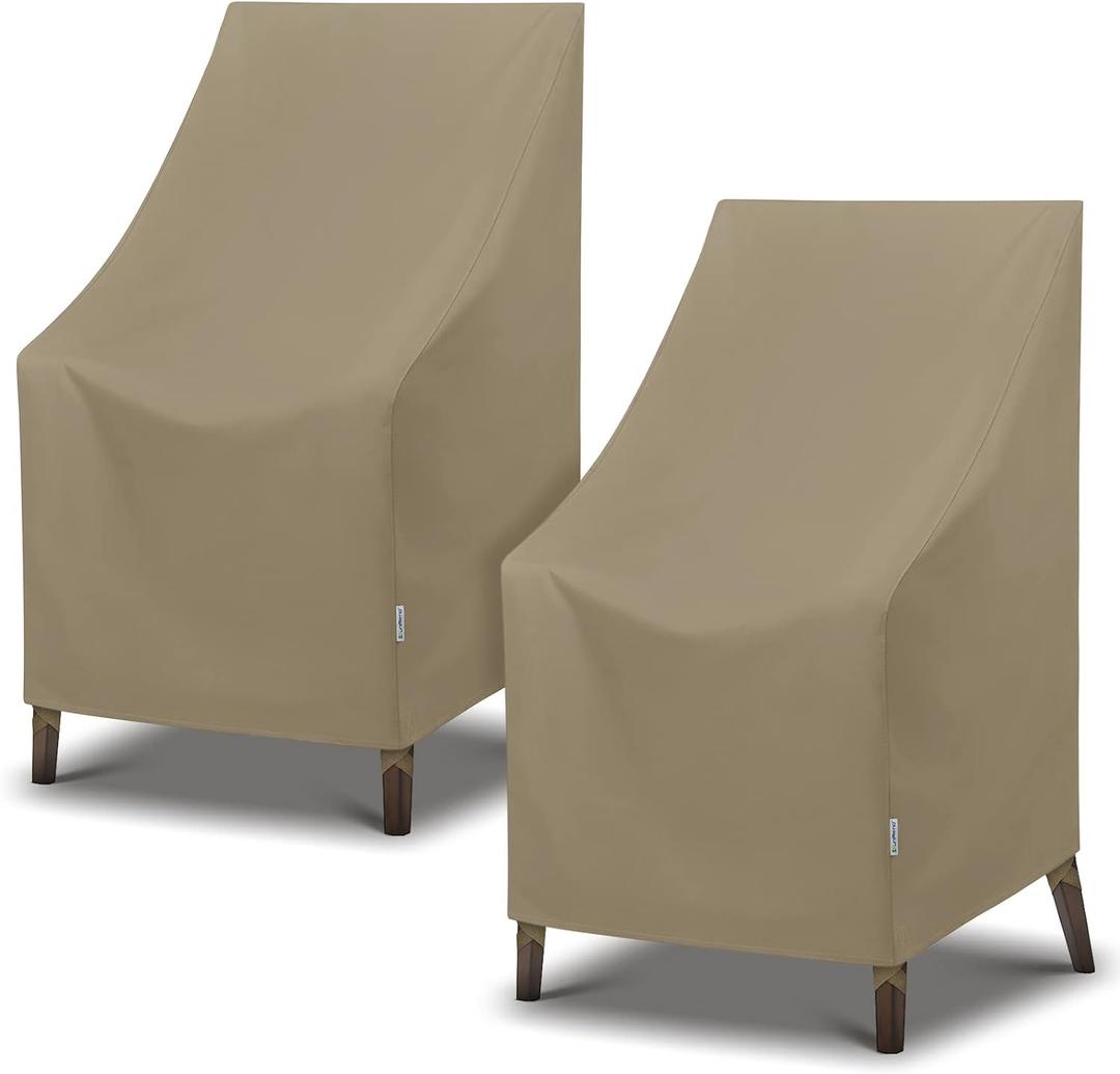 SunPatio Outdoor High Back Chair Covers, Heavy Duty Waterproof Stackable Patio Furniture Covers, All Weather Protection, 2 Pack -27" W x 30" D x 42" H, Taupe