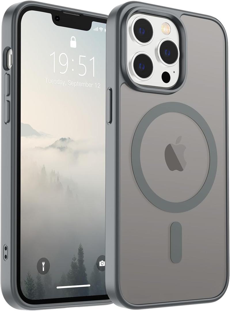 SUPFINE Magnetic for iPhone 13 Pro Case (Compatible with MagSafe) (Military Grade Drop Protection) Slim Translucent Matte Shockproof with Anti-Fingerprint Phone Case,Gray