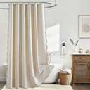 Beige Scalloped Shower Curtain Linen Textured Boho Farmhouse with 12 Metal Hooks Cute Heavy Duty Washable Waterproof Neutral Thick Cloth Shower Curtains for Bathroom Hotel Bathtub, W72xL72