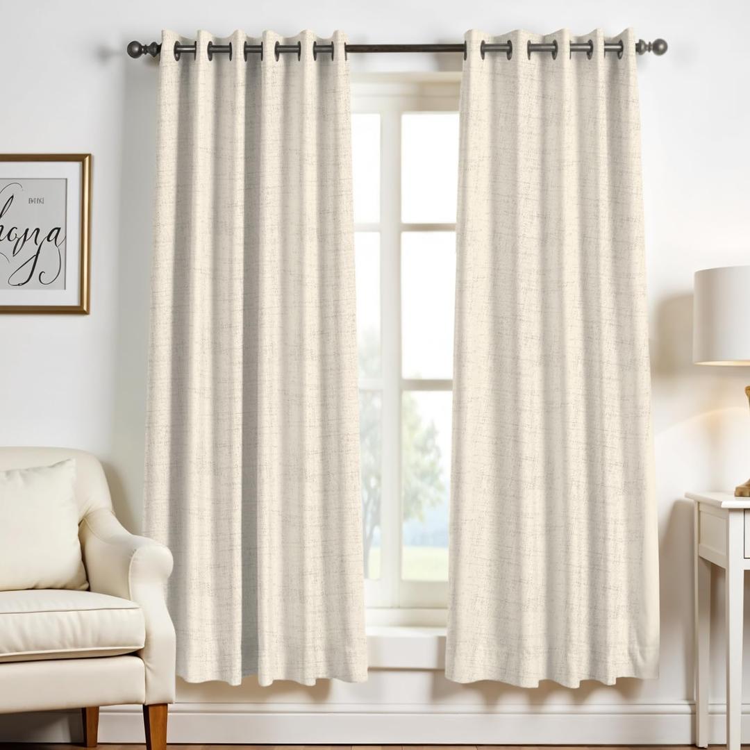 Mayfair Linen 3 Ply Natural Linen Curtains 72 Inch Length 2 Panels Set - Bedroom Living Room Curtains 72 Inches Long, Soft, Thick Textured Window Drapes Semi Sheer Light Filtering Panels (Cream)