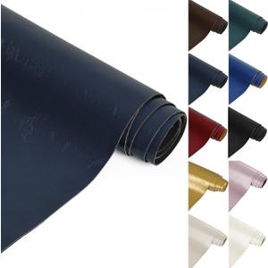 Glossy Faux Leather Fabric, 55" Wide 1.0mm Thicken Upholstery Fabric by The Yard Soft Marine Vinyl Fabric Glossy PU Leather Sheets for Crafts Sewings Bag Wallets Cushions, 5 Yard Navy Blue