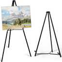 PUJIANG 63" Aluminum Easel Stand for Sign, Large Collapsible Easels for Display Posters/Whiteboard, Adjustable Height Artist Easel for Painting- Floor/Tabletop, Holds 25 lbs, 1pcs