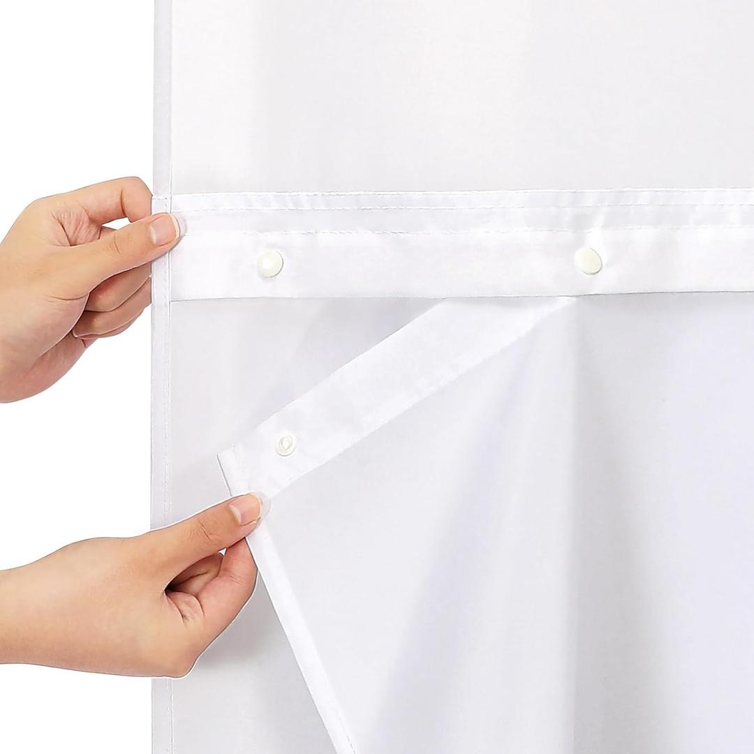 Gibelle White Fabric Snap in Shower Curtain Liner Replacement Fitted for No Hook Shower Curtain, Water Repellent Liner for Bathroom 70x61 Inch 1 Pack