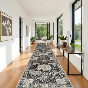 RUUGME Hallway 3x16 Runner Rug - Large Boho Rugs for Living Room Stain Resistant Carpet Vintage Tribal Rugs for Bedroom Kitchen Non Slip Backing Home Decor Floor Decoration Mat 3x16 Black