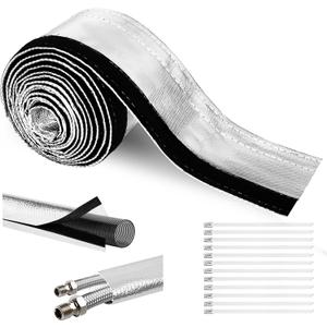 Wire Heat Shield for Hose Lines & Electrical Wiring, Heat Shield Wrap Automotive for Exhaust and High-Temperature Pipes with 20 Pcs Stainless Steel Ties, 3/4" I.D.x 10FT, Silver