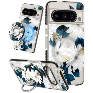 Lotadilo Cute for Google Pixel 8 Pro Case - Compatible with Magsafe Magnetic Ring Holder Stand Kickstand for Women Girls Girly Funny Fashion Pretty TPU Phone Covers Blue Flower Design Lotadilo Cute for Google Pixel 8 Pro Case - Compatible with Magsafe Magnetic Ring Holder Stand Kickstand for Women Girls Girly Funny Fashion Pretty TPU Phone Covers Blue Flower Design