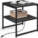 Tatub 20" End Table with Charging Station, Industrial Square Side Table with USB Ports & Outlets, Versatile 2-Tier Small Nightstand for Bedroom Living Room, Black Pack of 2