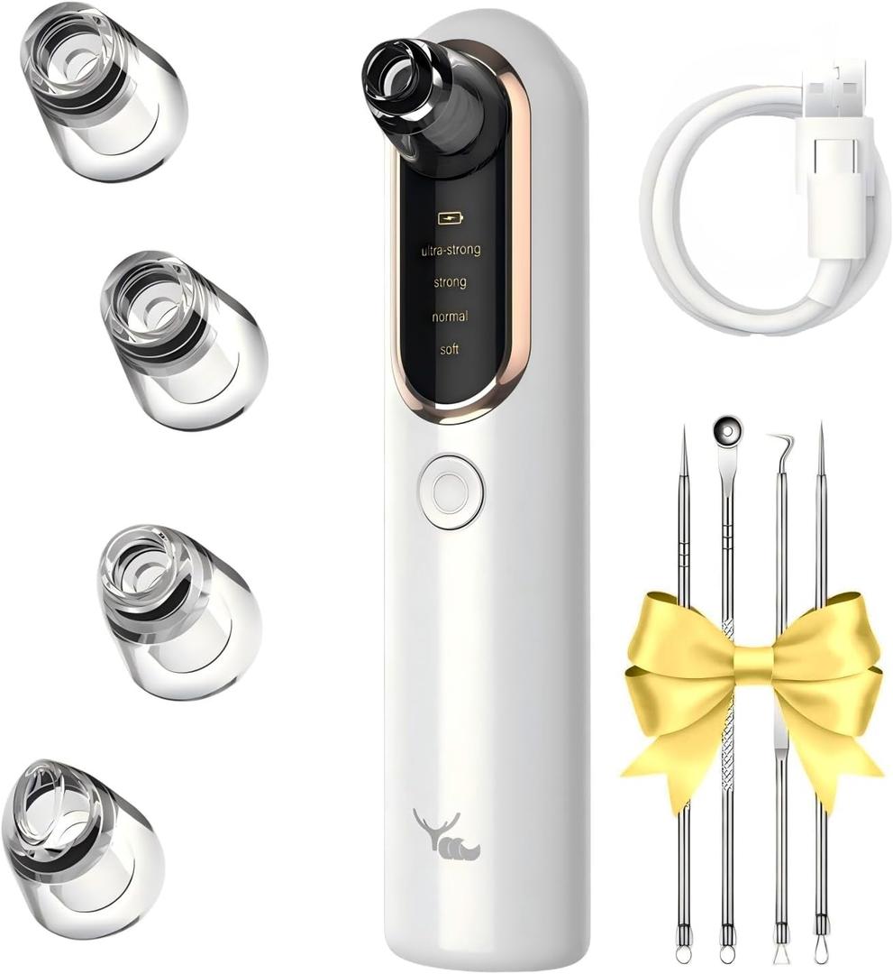 Yccu Blackhead Remover Vacuum Blackhead Vacuum Remover Pore Extractor Blackhead Remover Tool Black Head Remover for Face Blackhead Extractor Pore Cleaner Vacuum with USB Charge 4 Modes 5 Suction Heads
