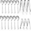 Mwellewm 18Pcs Serving Utensils, Serving Spoons for Buffet, Serving Tongs for Food, Large Slotted Spoons, Stainless Steel Banquet Cutlery Set for Parties Weeding Birthday Entertaining Catering(Silver)